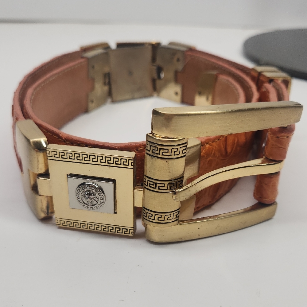 Versace-Inspired Gold & Brown Leather Buckle Bracelet